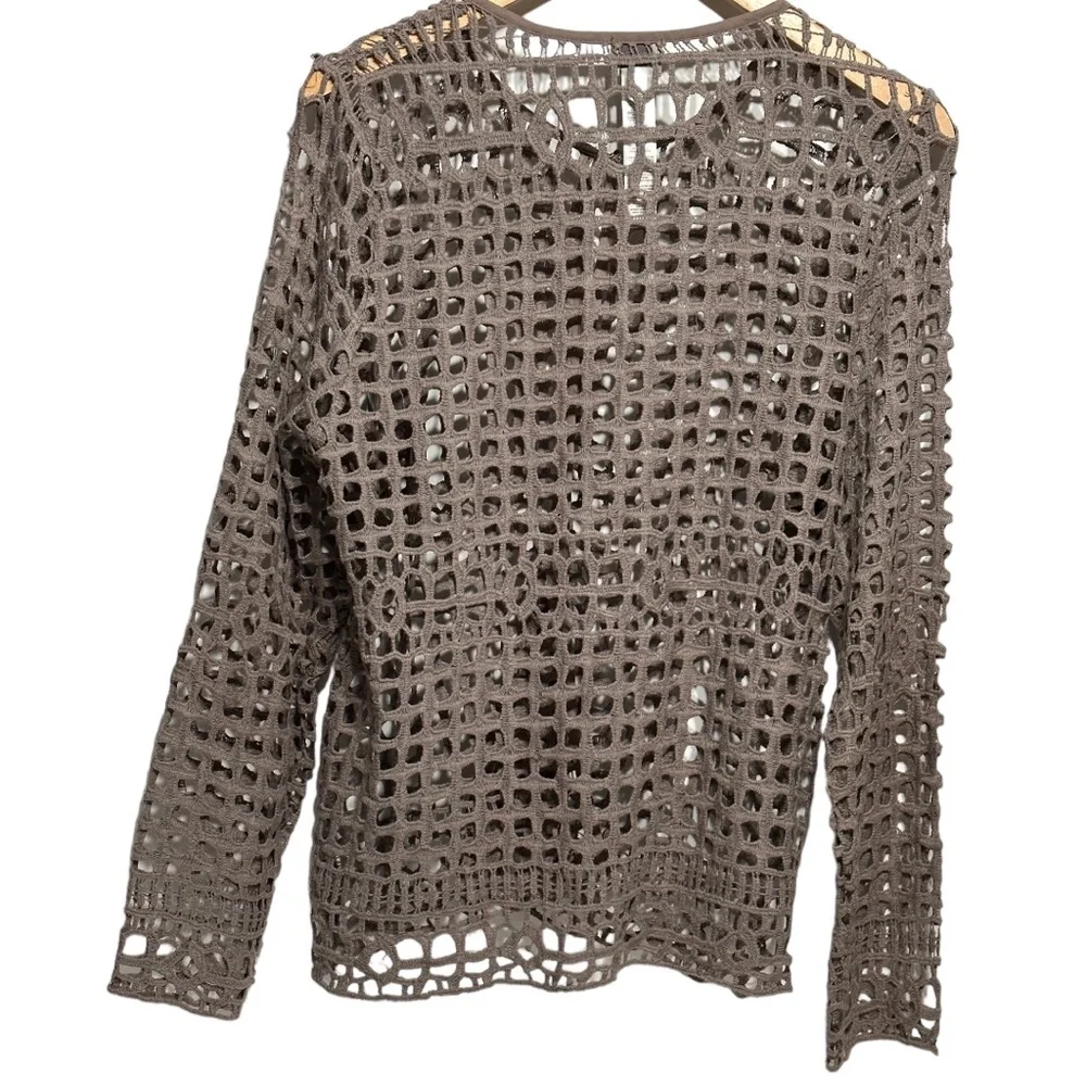 Chico’s Easywear Crochet Lace Long Sleeve Texas Taupe Cotton Cardigan Jacket NWT - Picture 4 of 16
